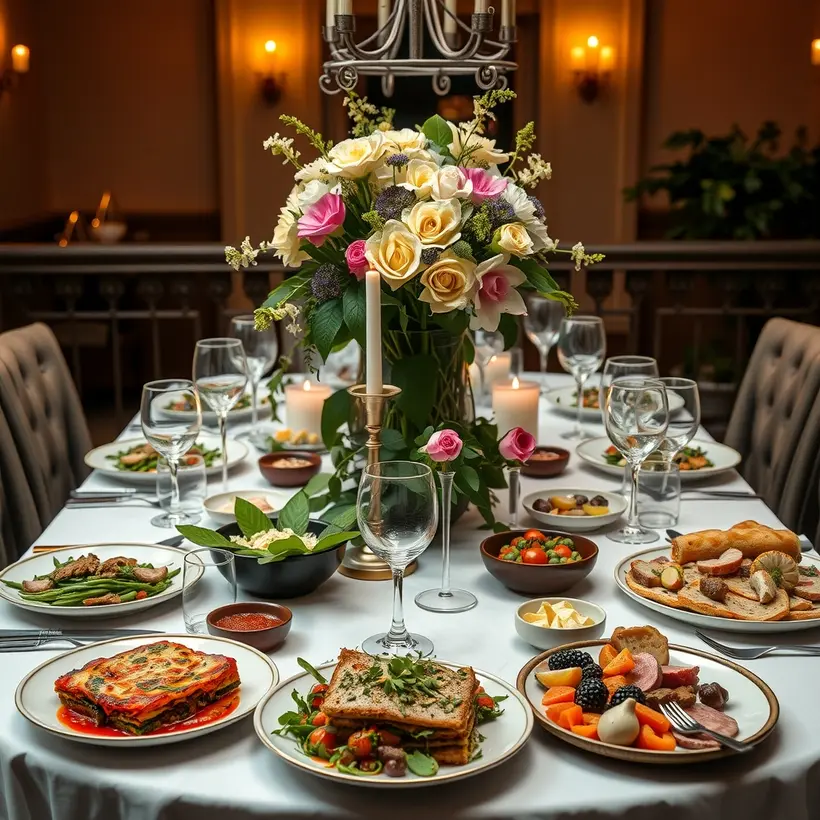 Plan a dinner party menu for 10 with two vegans